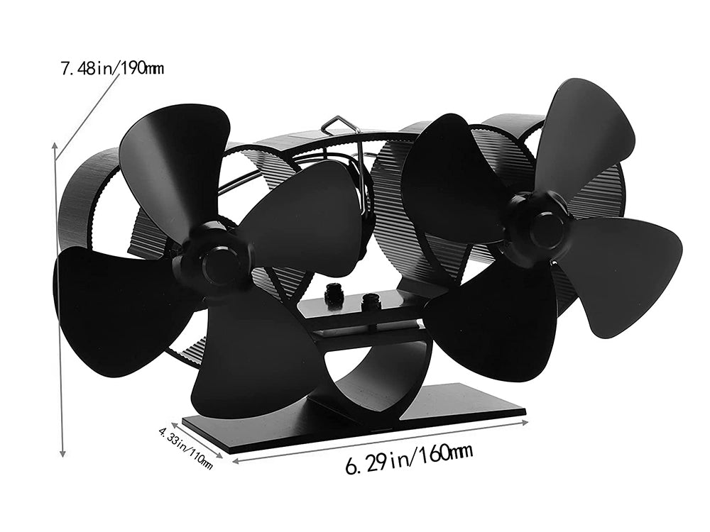 Dual Head 8 Blade Fireplace Fan Heat Powered Stove Fan