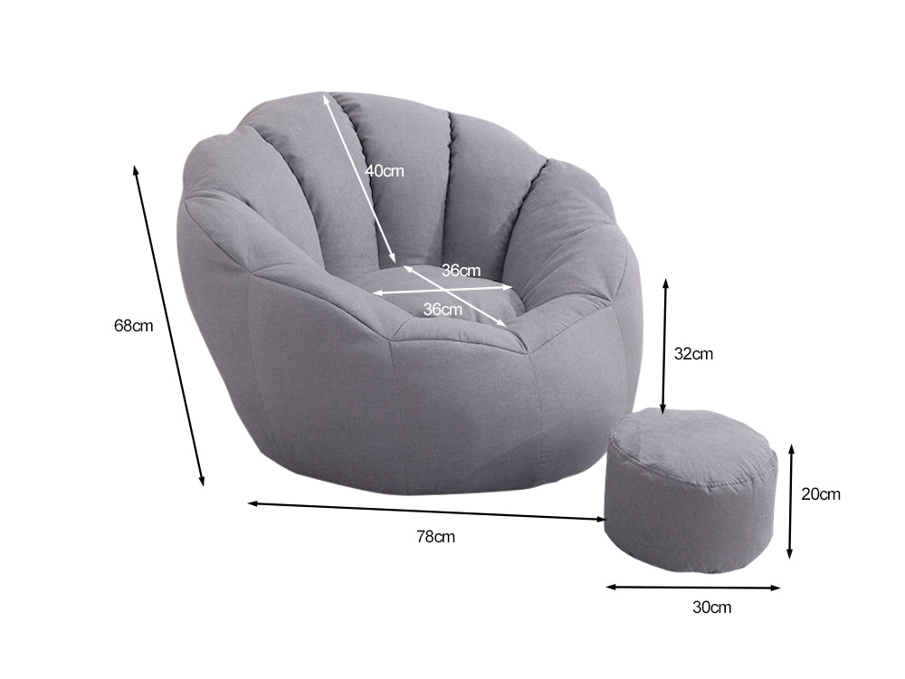 Bean Bag Armchair Cover with Footstool-Light Grey