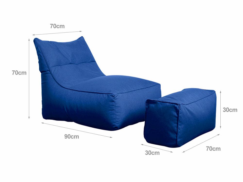 1200D Oxford Outdoor Bean Bag Lounger with Footstool - Blue