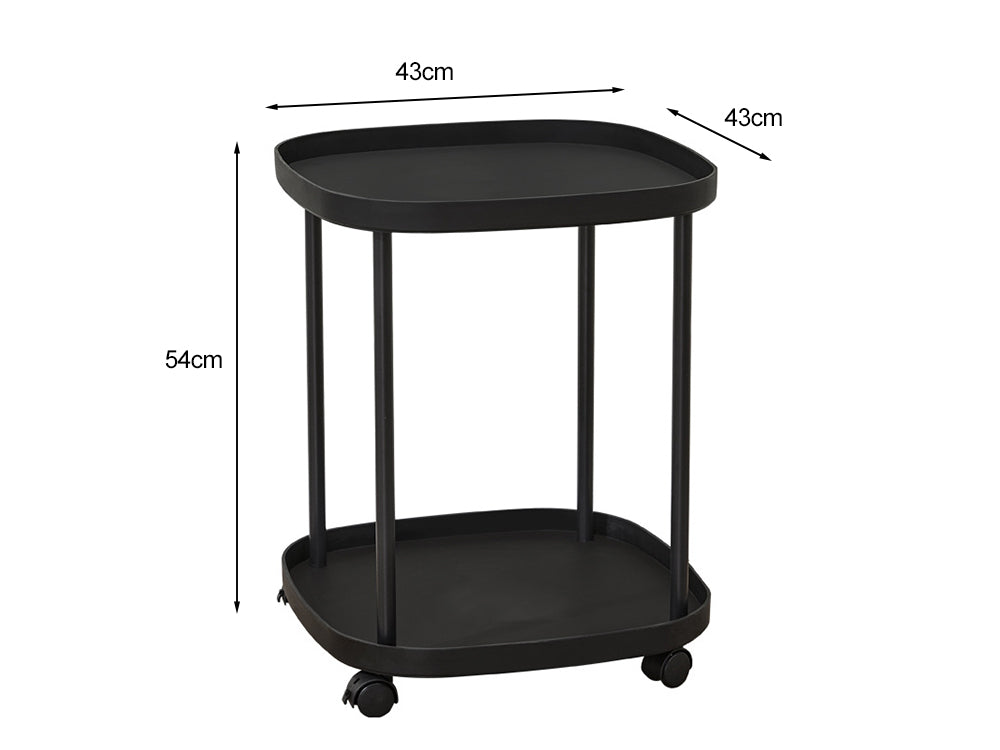 2-Tier Side Table with Wheels-Black