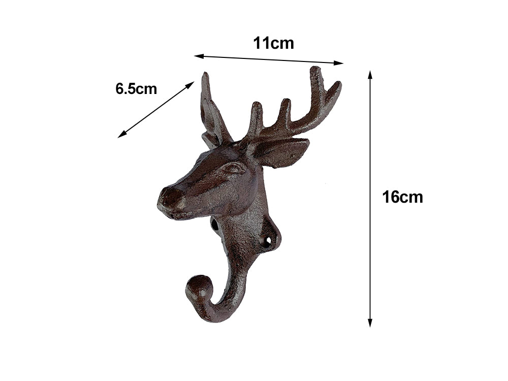 Cast Iron Rustic Deer Head Wall Hook -Set of 2