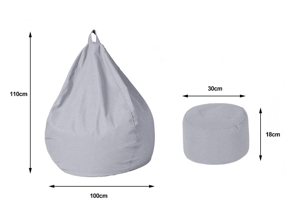 Bean Bag Chair with Footstool- Light grey