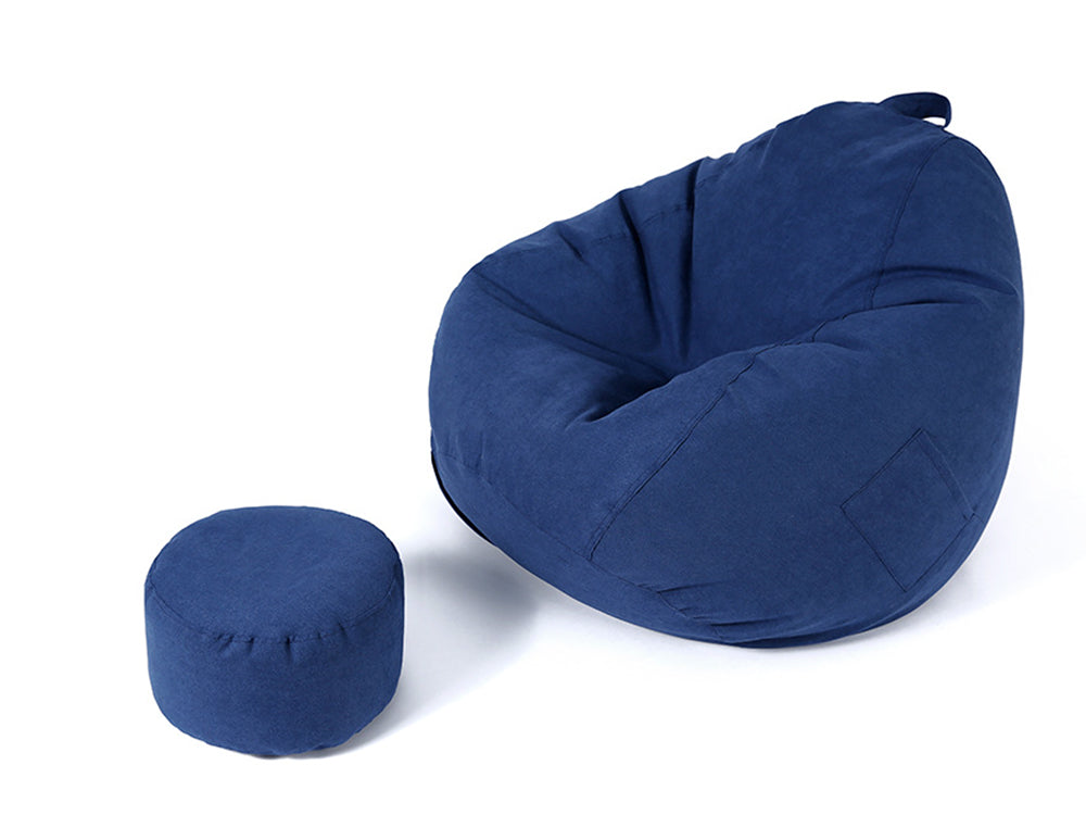 Bean Bag Chair with Footstool- Dark Blue