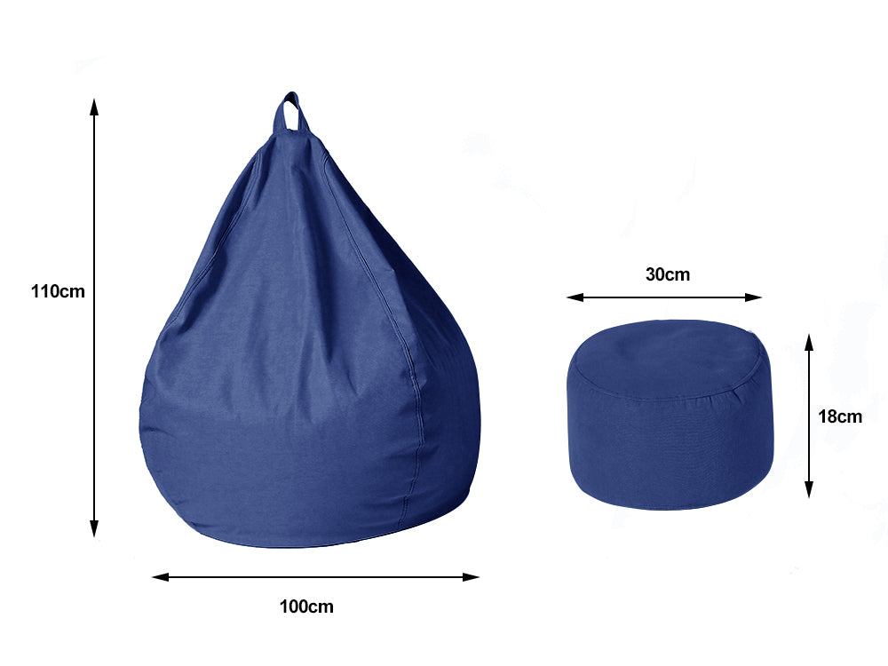 Bean Bag Chair with Footstool- Dark Blue