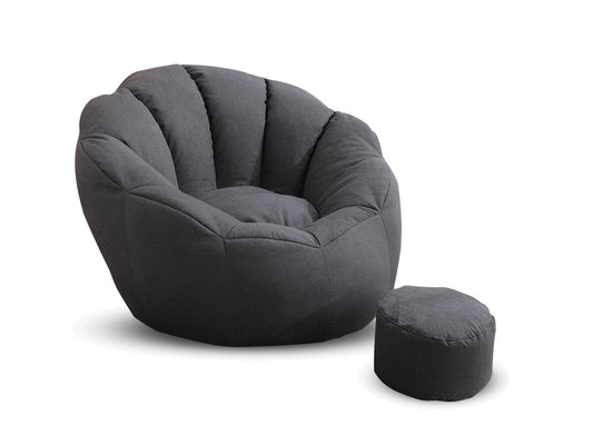 Bean Bag Armchair Cover with Footstool-Dark Grey