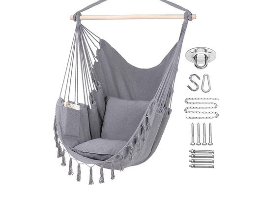 Hammock Chair/Macrame Hanging Chair with Pocket-Grey