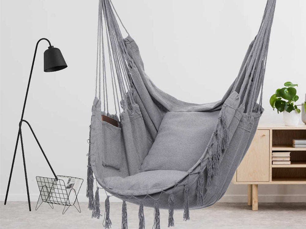 Hammock Chair/Macrame Hanging Chair with Pocket-Grey