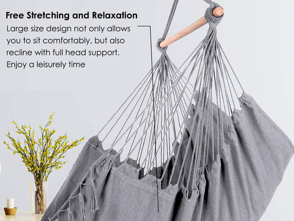 Hammock Chair/Macrame Hanging Chair with Pocket-Grey