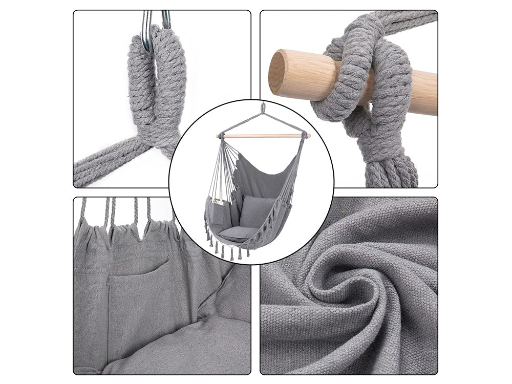 Hammock Chair/Macrame Hanging Chair with Pocket-Grey