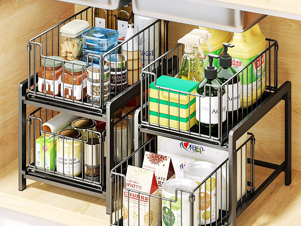 2 Tier Sliding Basket Organizer for Cabinets Loveliving