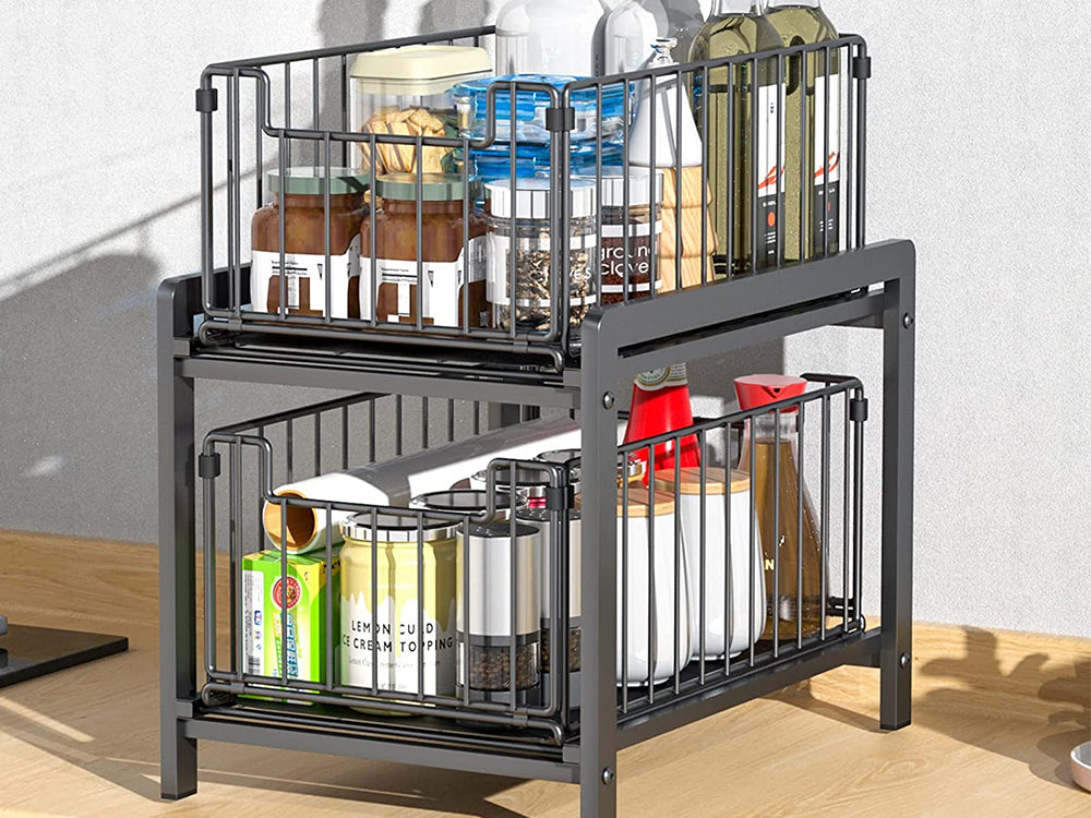 2 Tier Sliding Basket Organizer for Cabinets – Loveliving