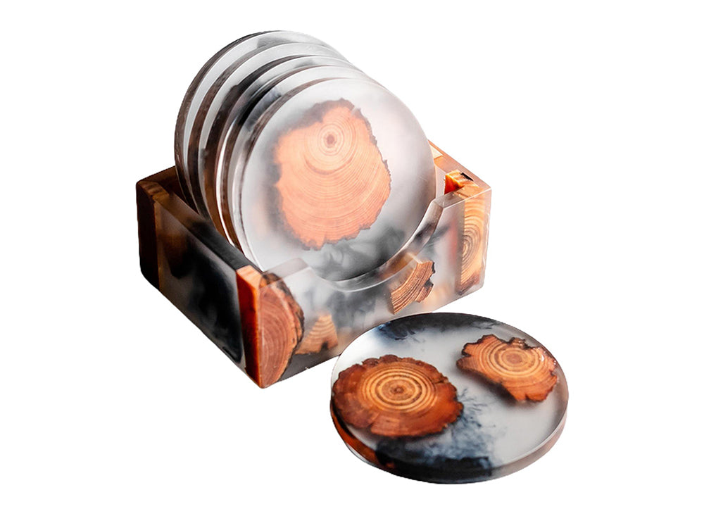 Round Resin Wood Coasters - Set of 6