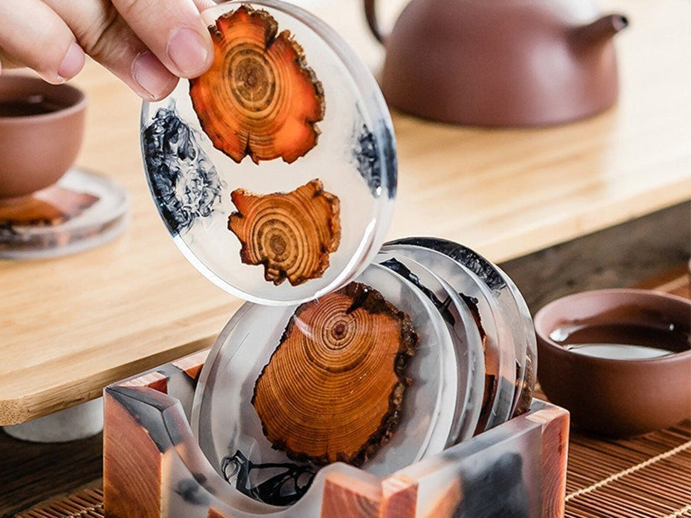 Round Resin Wood Coasters - Set of 6