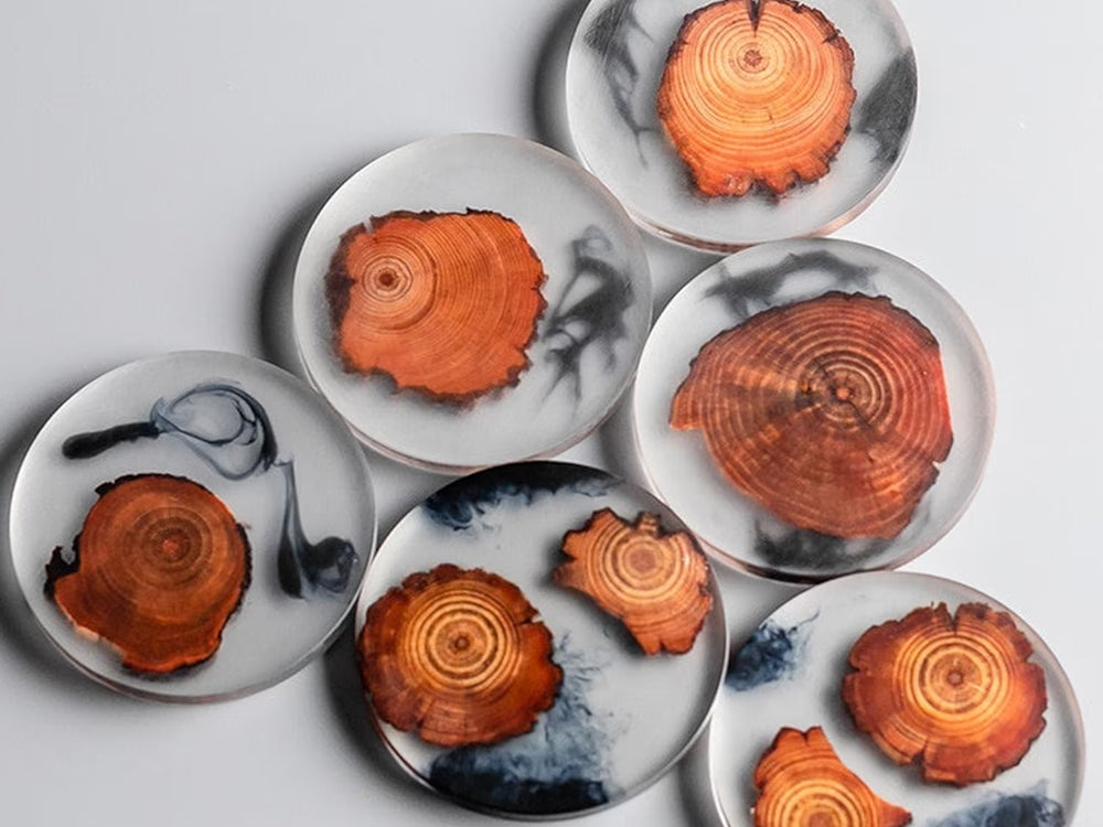 Round Resin Wood Coasters - Set of 6