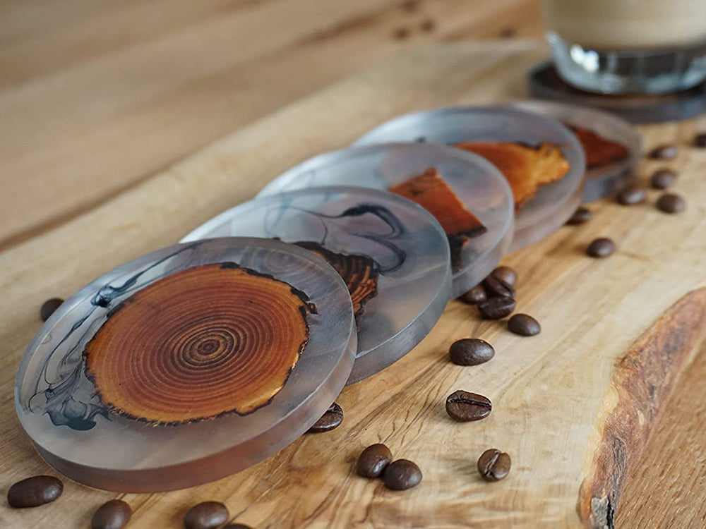 Round Resin Wood Coasters - Set of 6