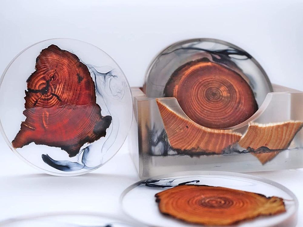 Round Resin Wood Coasters - Set of 6