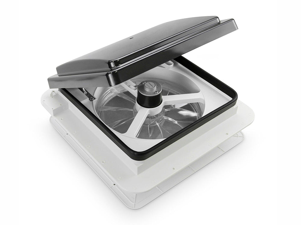 RV Roof Vent Fan 12V with Manual Riser Black Lid 280X280mm