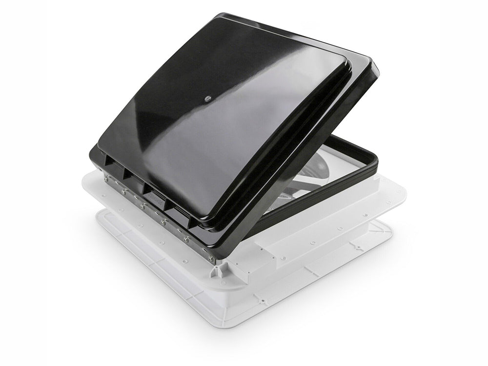 RV Roof Vent Fan 12V with Manual Riser Black Lid 280X280mm