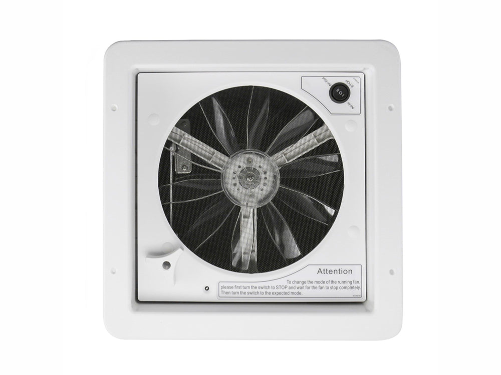 RV Roof Vent Fan 12V with Manual Riser Black Lid 280X280mm
