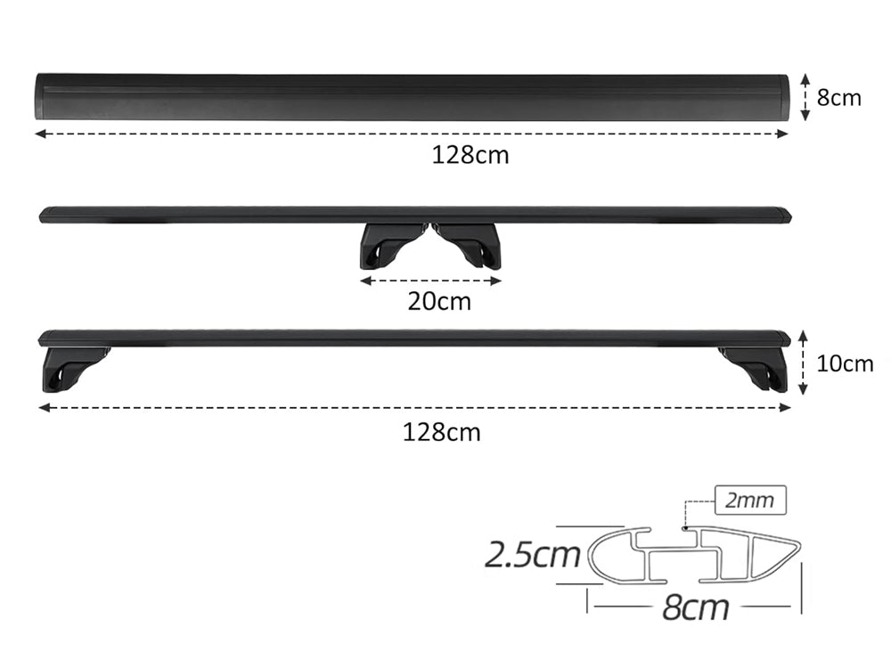 BlackRack Roof rack cross bars for raised side rails