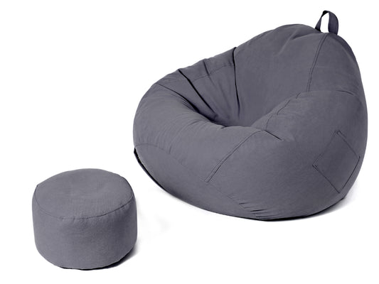 Bean Bag Chair with Footstool- Dark Grey