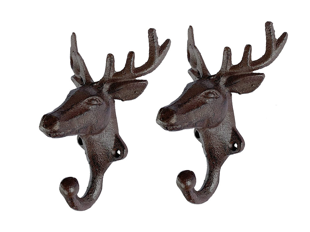 Cast Iron Rustic Deer Head Wall Hook -Set of 2