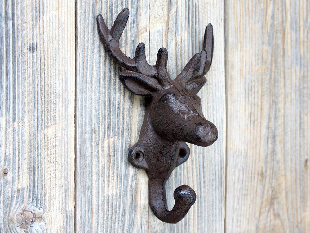 Cast Iron Rustic Deer Head Wall Hook -Set of 2