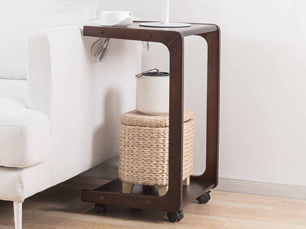 C shaped side table deals with wheels