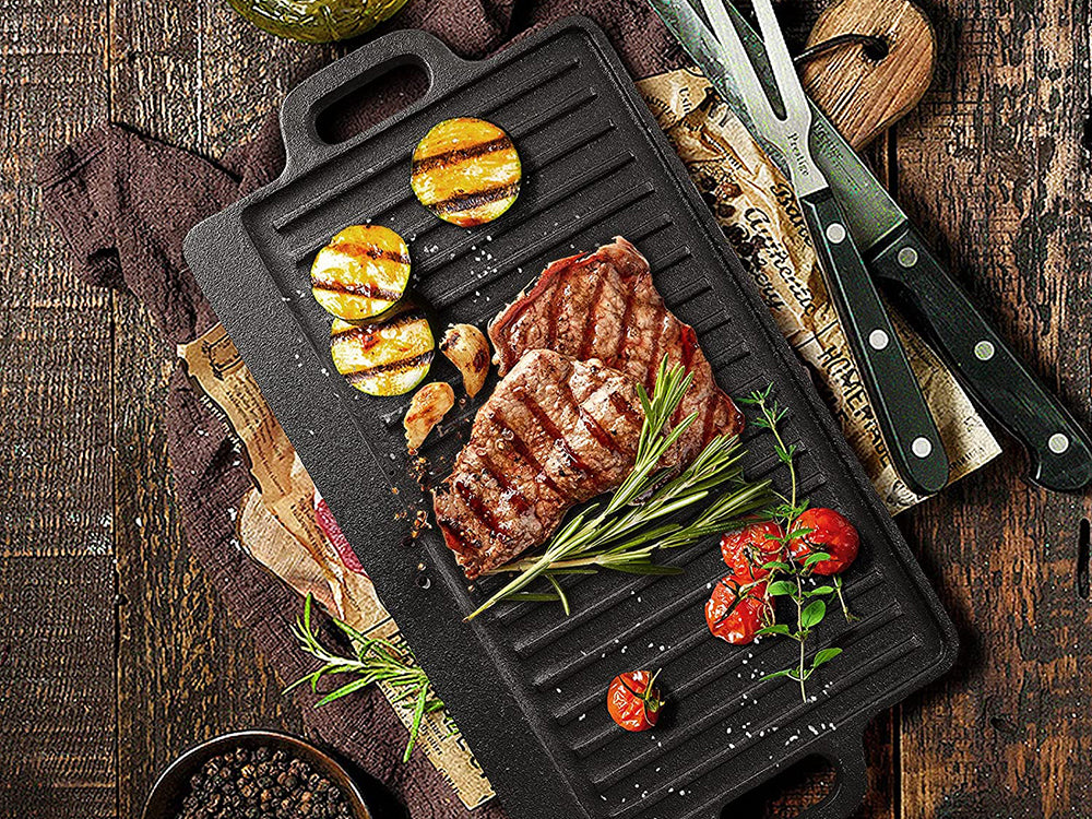 Iron Grill Steak On A Griddle Pan Iron Grill Cooking Steak On A