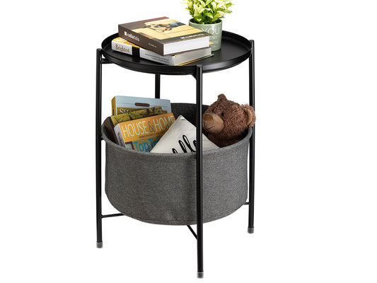 Side Table with Storage Basket- Black