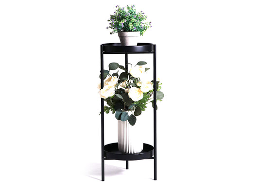 2 Tier Tall Metal Flower Plants Pot Holder-black-M