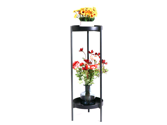 2 Tier Tall Metal Flower Plants Pot Holder-black-L