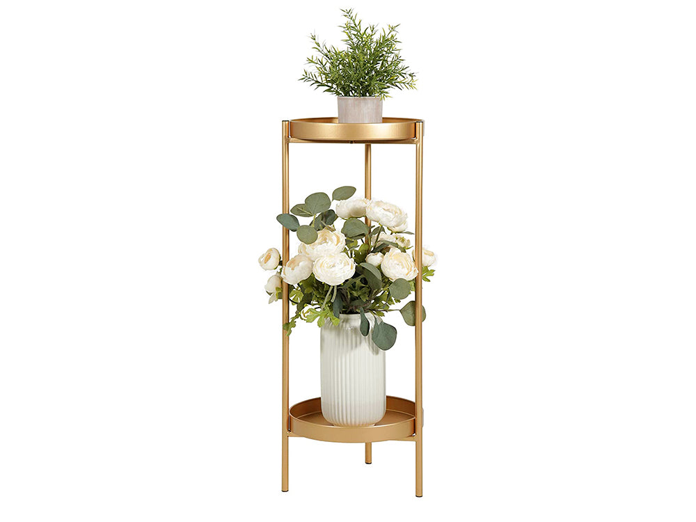 2 Tier Tall Metal Flower Plants Pot Holder-Gold-M