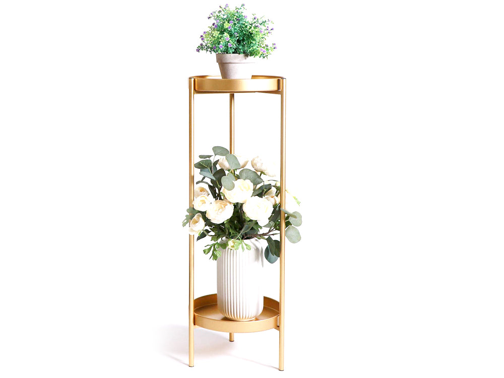 2 Tier Tall Metal Flower Plants Pot Holder-Gold-L