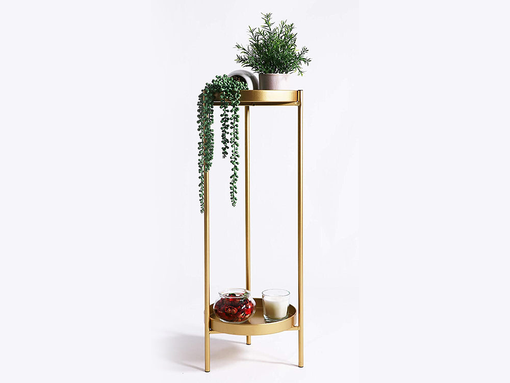 2 Tier Tall Metal Flower Plants Pot Holder-Gold-L