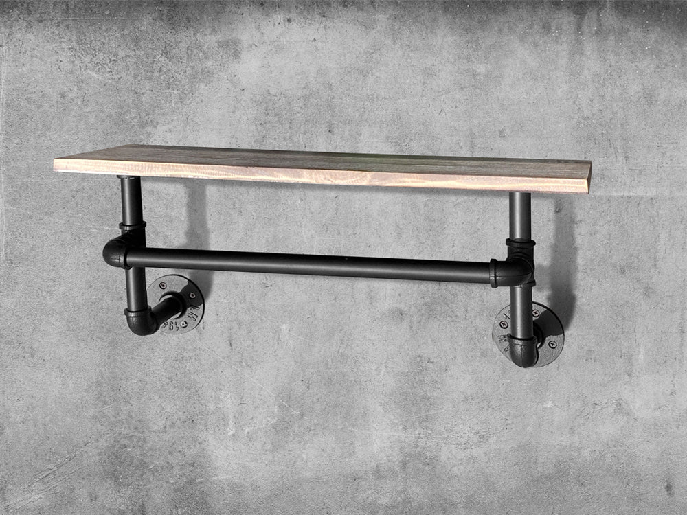 Industrial Pipe Shelf with Towel Bar