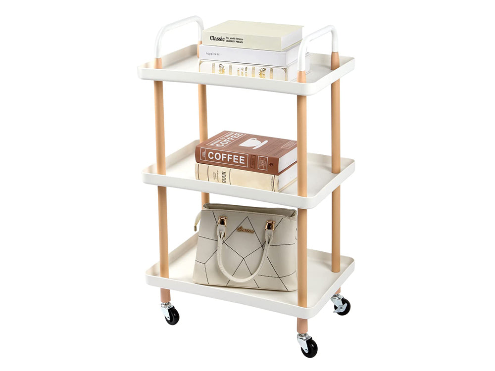 3 Tiers Utility Rolling Cart Multi-Function Storage Rack -White