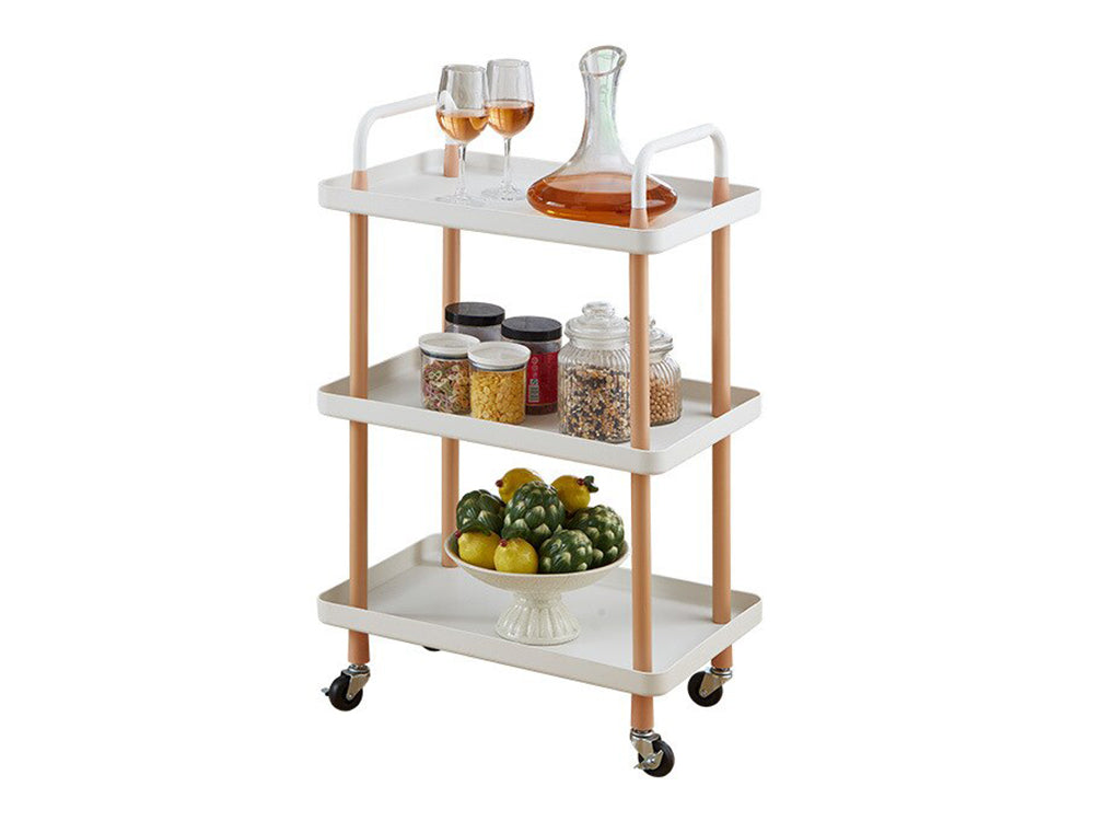 3 Tiers Utility Rolling Cart Multi-Function Storage Rack -White