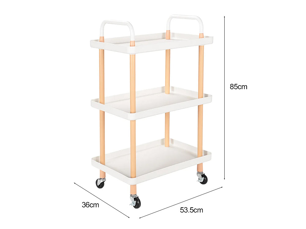 3 Tiers Utility Rolling Cart Multi-Function Storage Rack -White